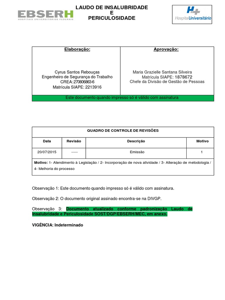 Laudo de Insalubridade e Periculosidade | PDF | Enfermagem | Farmácia