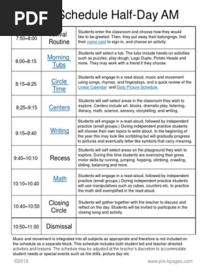 Preschool Daily Schedule