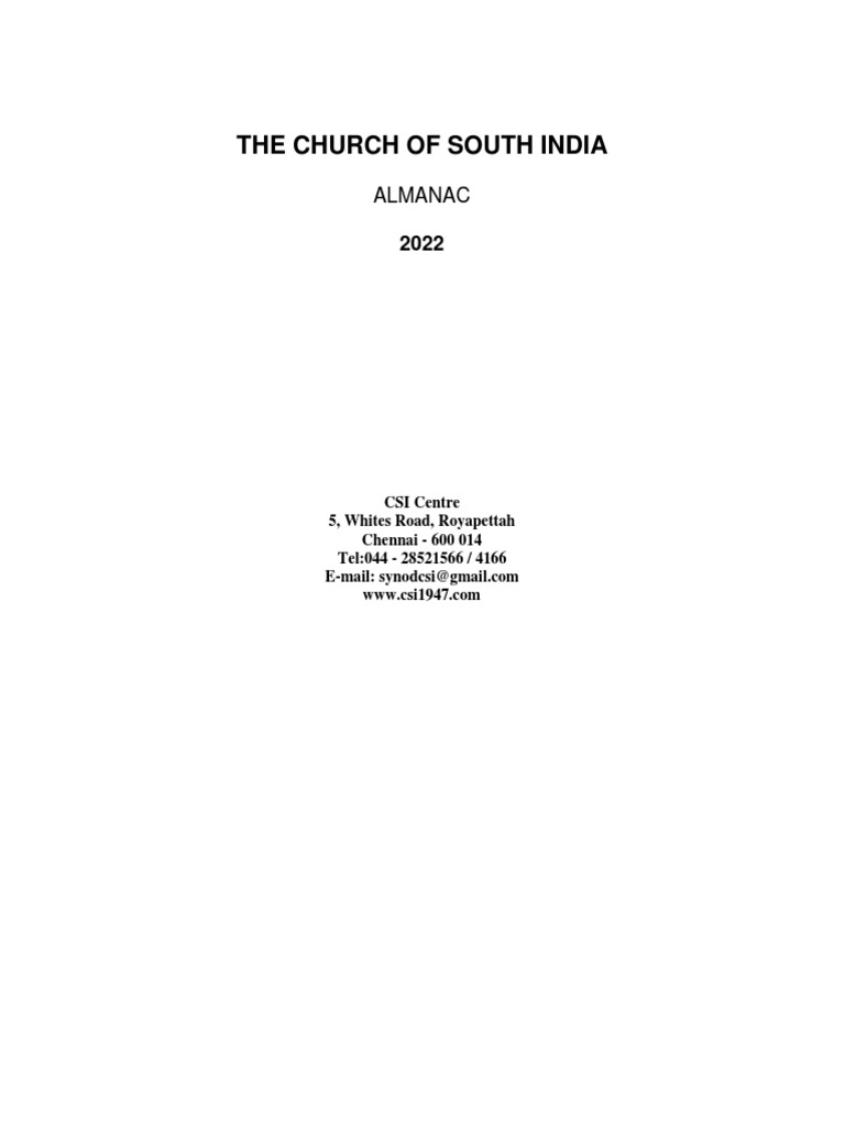 Church of South India Almanac 2022 PDF Jesus Gospel Of Mark