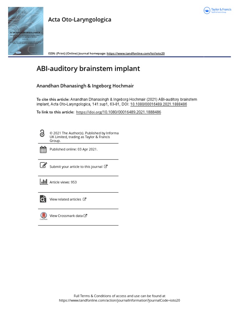 ABI Auditory Brainstem Implant | PDF | Hearing | Hearing Loss