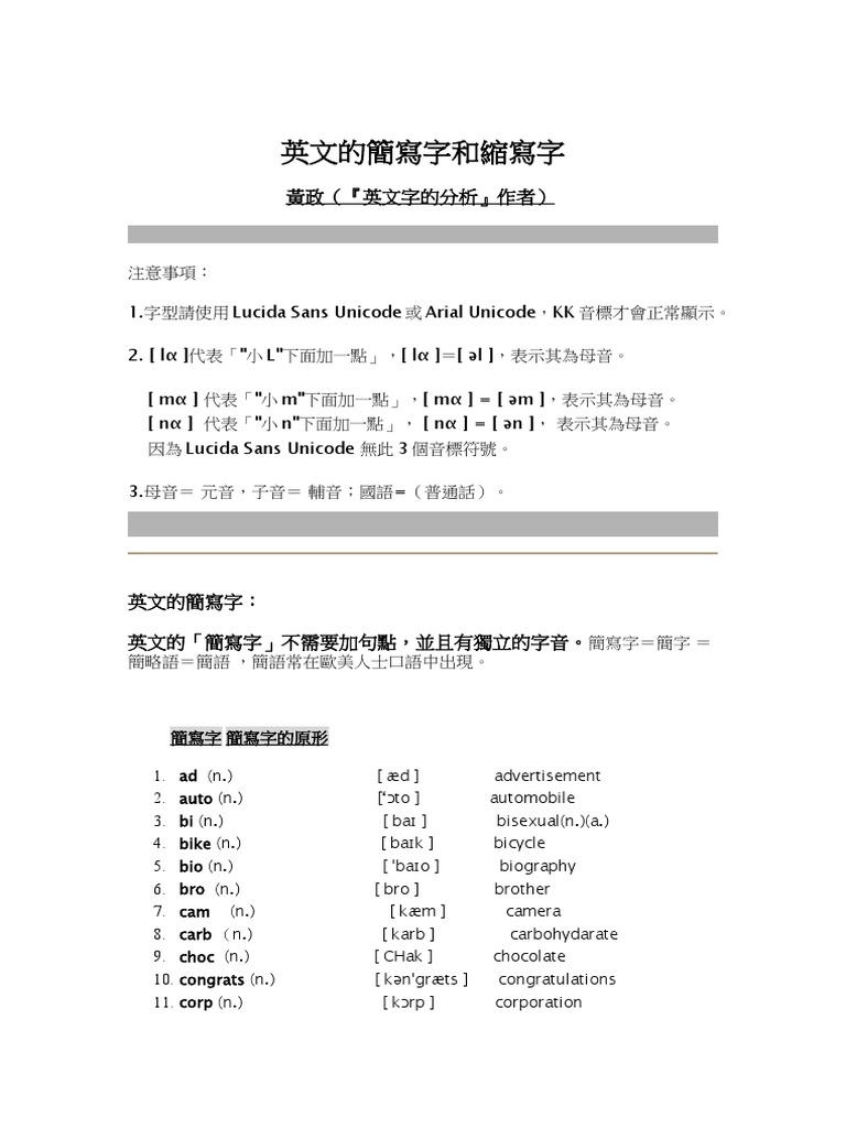 英文的簡寫字和縮寫字94 molliza | PDF