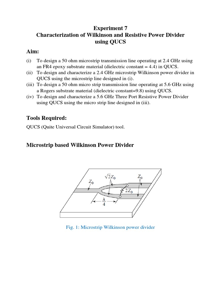 Exp 7 Wilkinson and Resistive Power Divider QUCS PDF Transmission