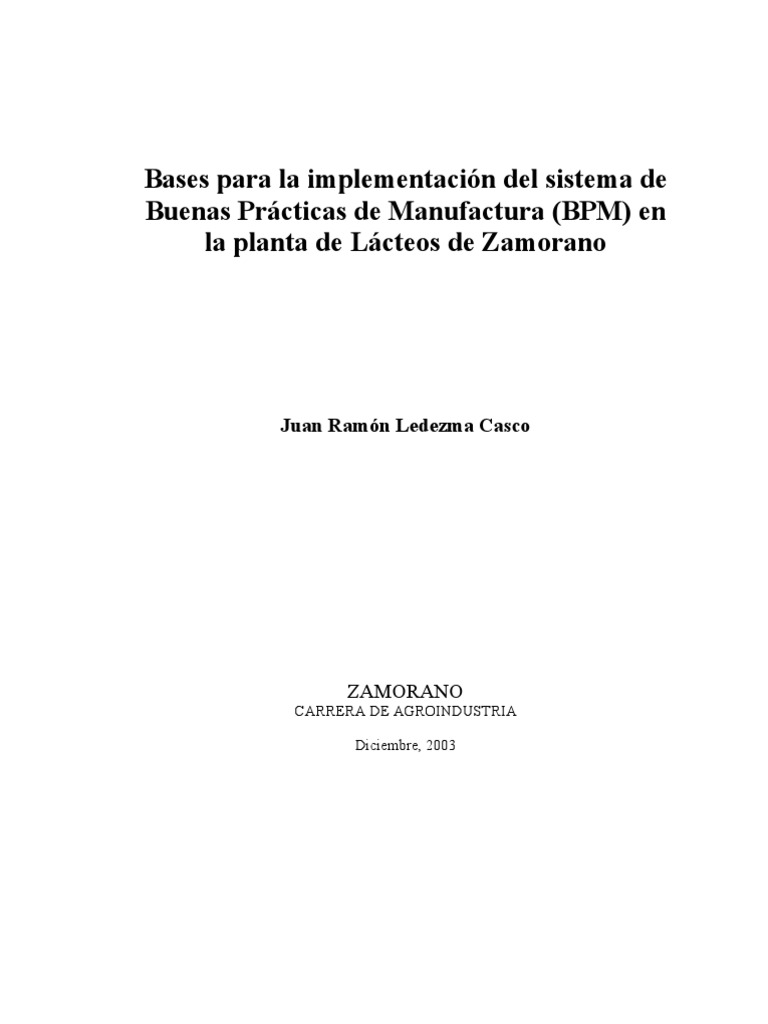 Bases BPM Lácteos Zamorano Tesis | PDF | Agua | Calidad (comercial)
