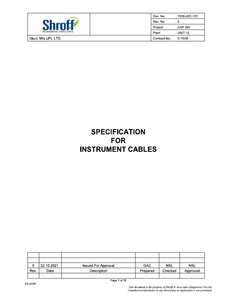 (POWER CABLE SPECIFICATIONS) Cable Specification PDF