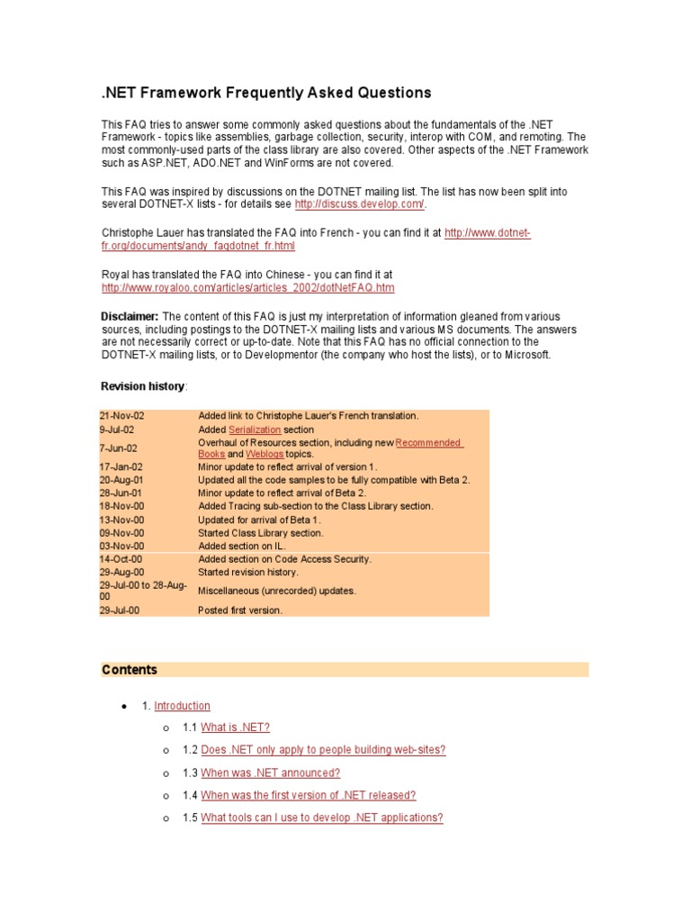 .NET Framework FAQ: Key Concepts Explained | PDF | Component Object ...