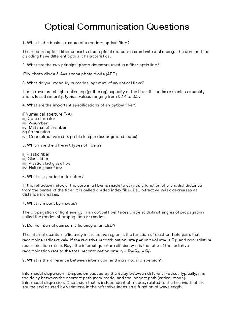 Optical Communication Questions T NR R NR R PDF Optics