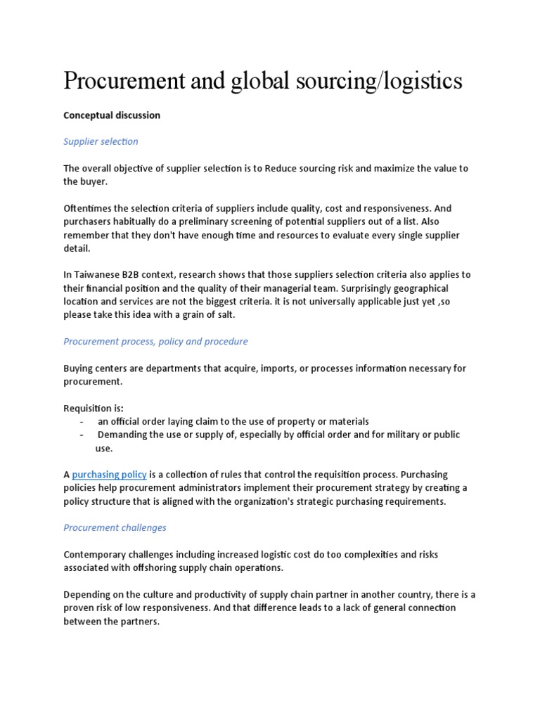 Procurement and Global Sourcing | PDF | Supply Chain | Procurement