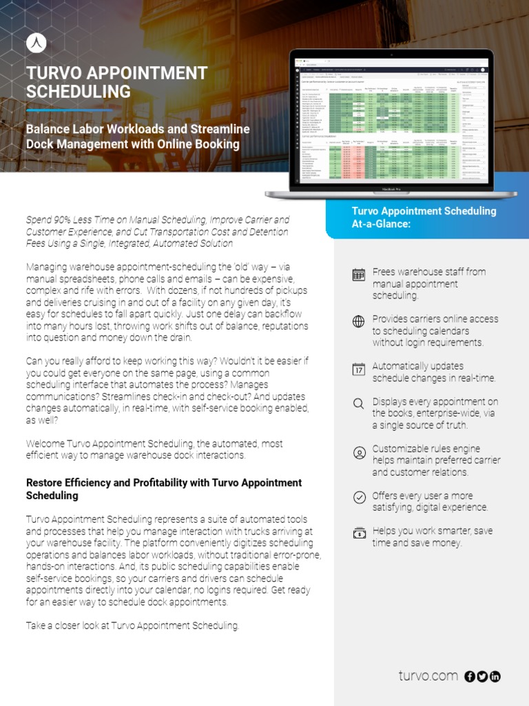 Turvo Automated Dock Appointment Scheduling | PDF | Automation | Warehouse