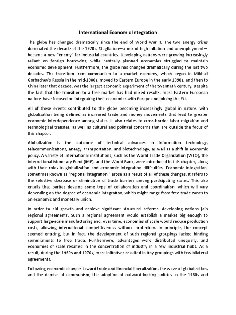 Understanding Economic Integration | PDF | Globalization | World Economy
