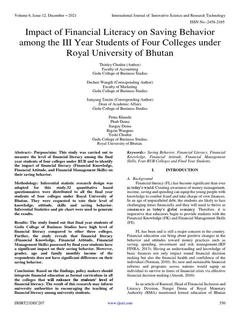 Impact of Financial Literacy On Saving Behavior Among The III Year ...