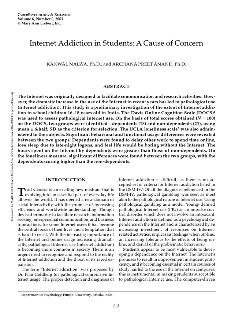 Internet Addiction in Students A Cause of Concern | PDF | Internet ...