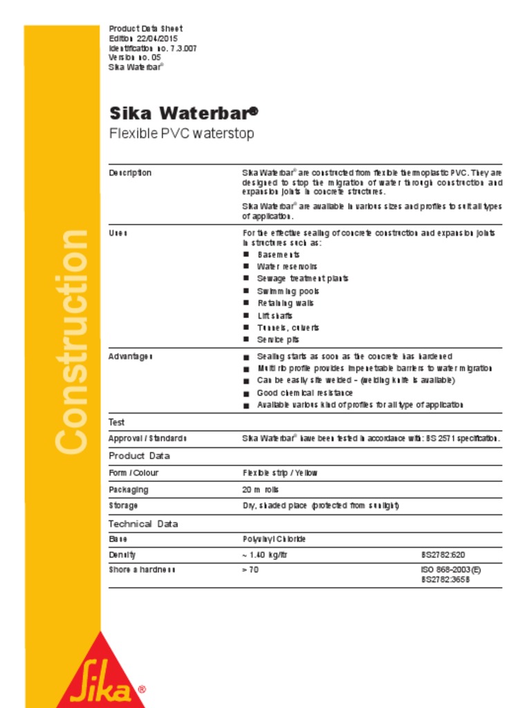 Sika Waterbar Flexible PVC Waterstop PDF Concrete Welding
