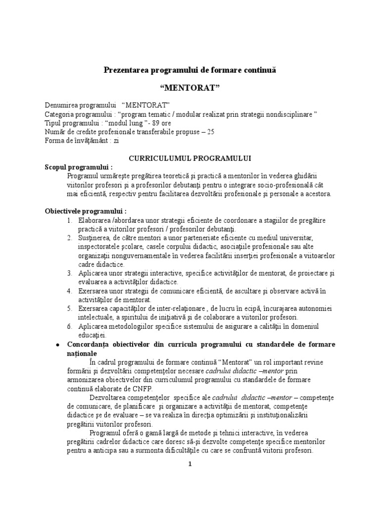 Model Orientativ - Program Educațional | PDF