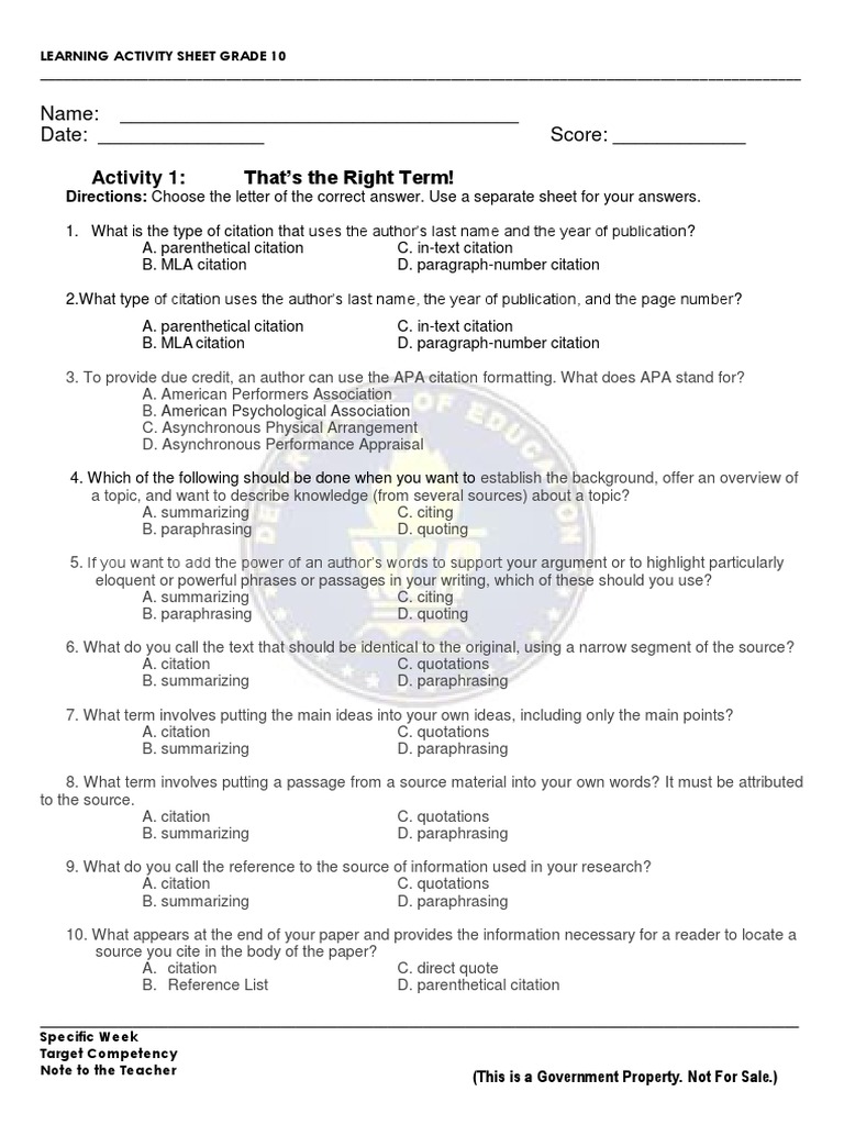 English 10 Q4 Las 4 Rtp Pdf Citation Apa Style