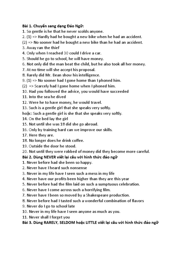 Inversion- Đáp Án Bài Tập | PDF | Language Arts & Discipline