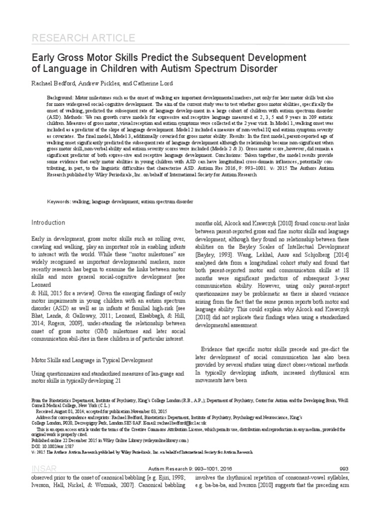 Early Gross Motor Skill Predict The Subsequent Development of Language ...