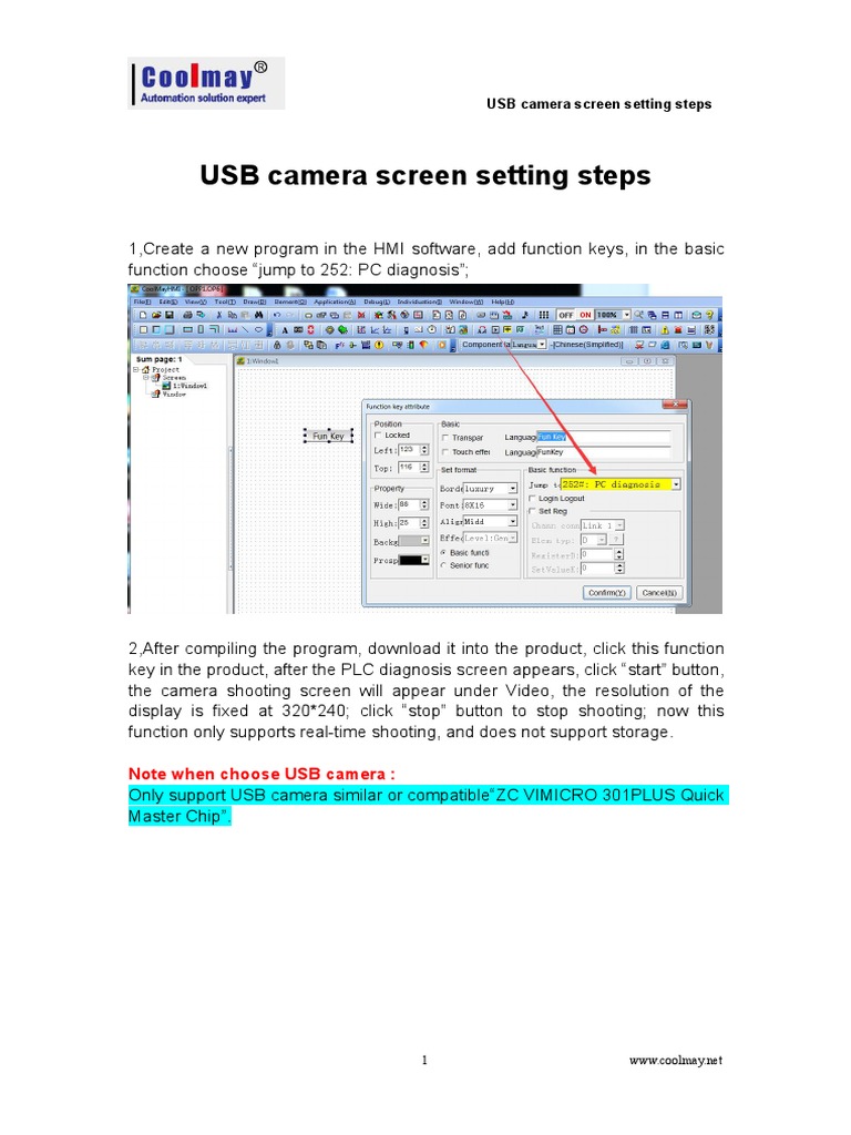 Coolmay HMI USB Camera Screen Setting Steps | PDF | Business | Computers