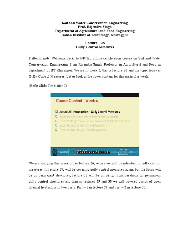 Soil and Water Conservation Engineering Prof. Rajendra Singh Department