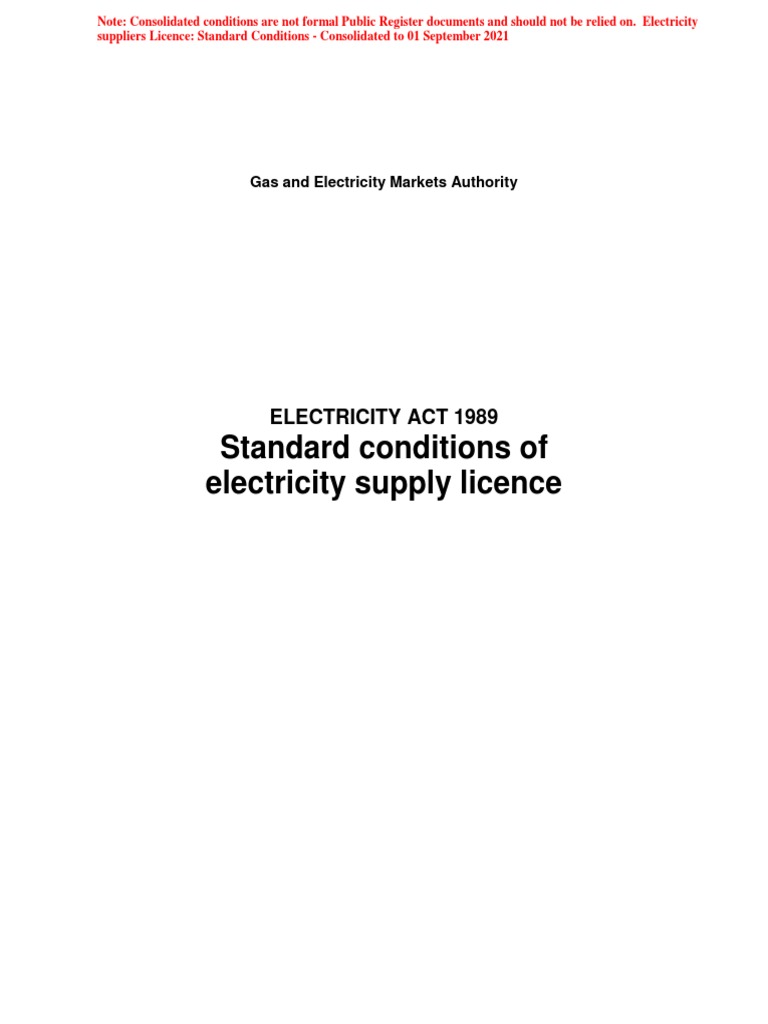 Electricity Supply Standard Licence Conditions Consolidated Current
