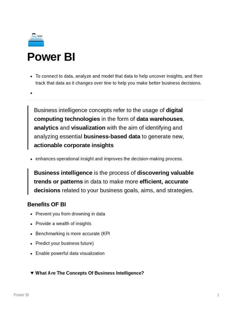 Power BI: Business Intelligence Concepts Refer To The Usage of Digital ...