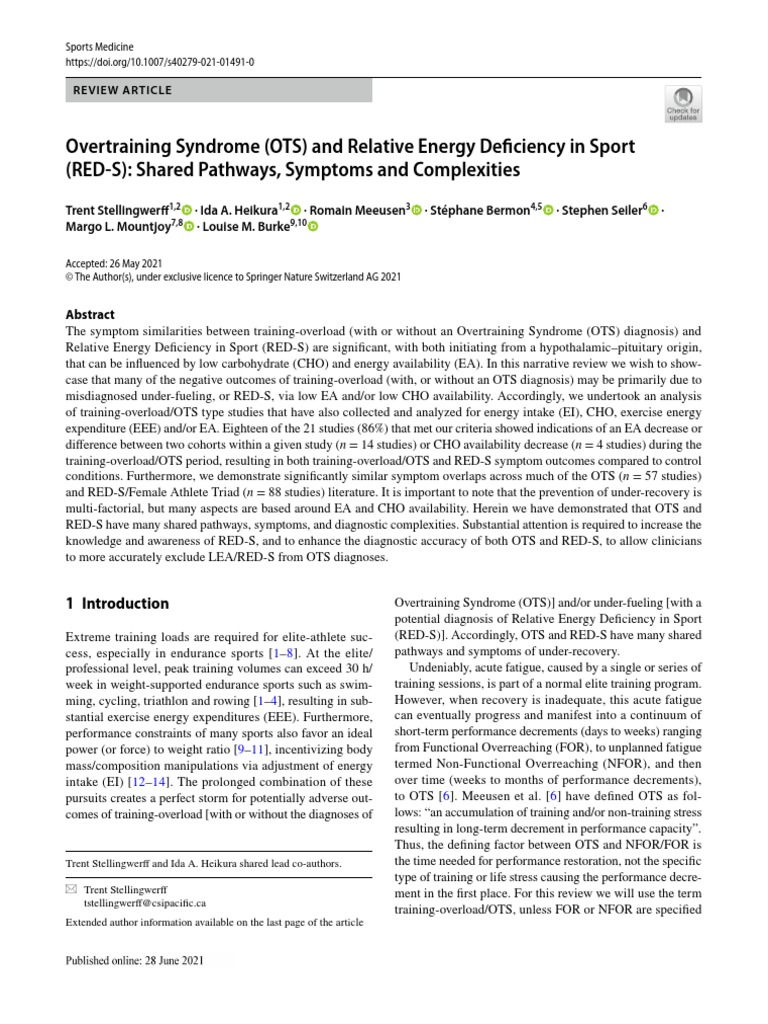 Overtraining Syndrome (OTS) and Relative Energy Deficiency in Sport ...