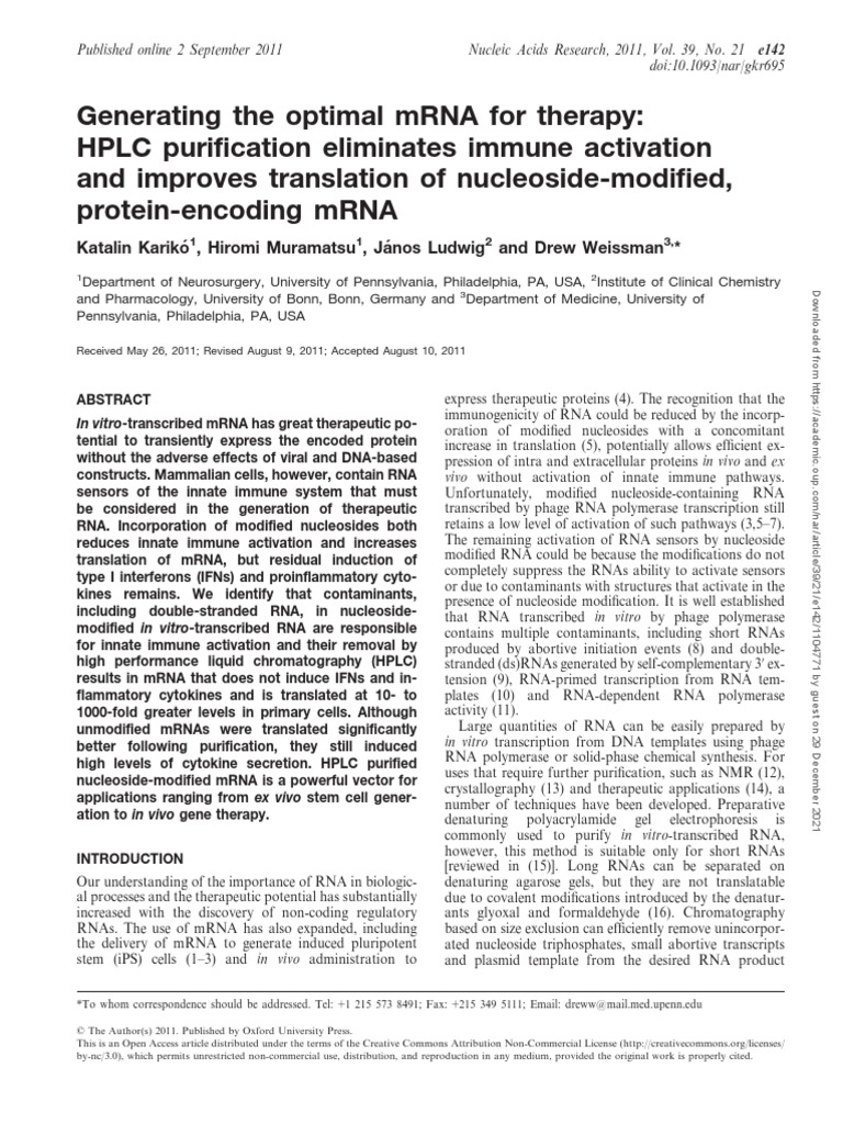 HPLC Purification Enhances mRNA Therapy | PDF | Rna | Messenger Rna