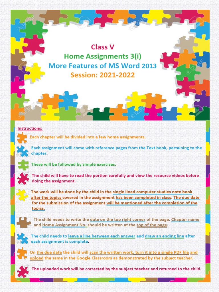 MS Word 2013 Home Assignment Guide | PDF | Microsoft Word | Books