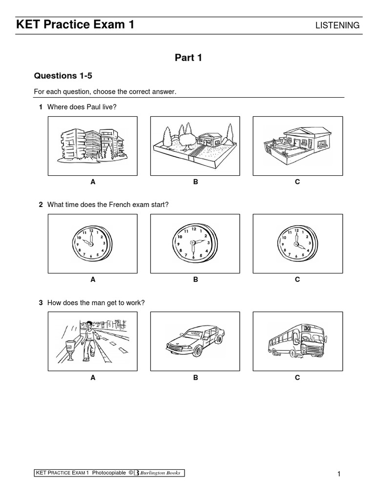 KET Practice Exam 1: Questions 1-5 | PDF
