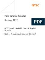 Mark Scheme (Results) Summer 2017: BTEC Level 1/level 2 Firsts in Applied Science Unit 1: Principles of Science (20460E)