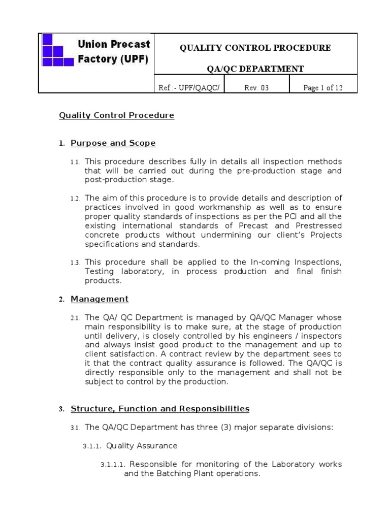 Quality Control Procedure | Quality Assurance | Precast Concrete