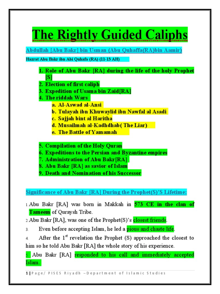 Rightly Guided Caliphs Notes | The Rightly Guided Caliphs: Uthman ibn ...