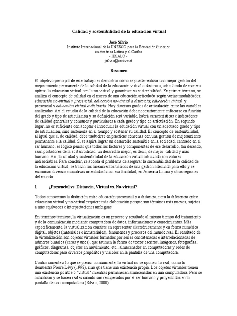 Calidad y Sostenibilidad de La Educación Virtual | PDF | Evaluación ...