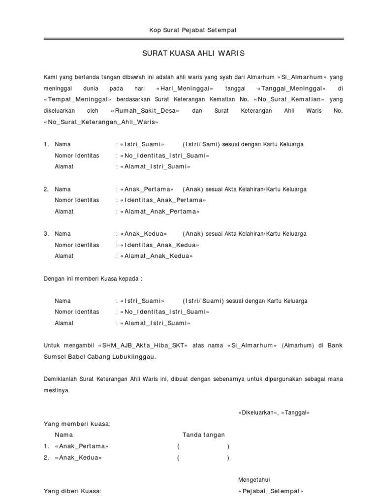 Surat Kuasa Ahli Waris Pdf