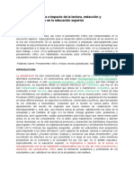 Artículo La Importancia e Impacto de La Lectura, Redacción y Pensamiento Crítico en La Educación Superior