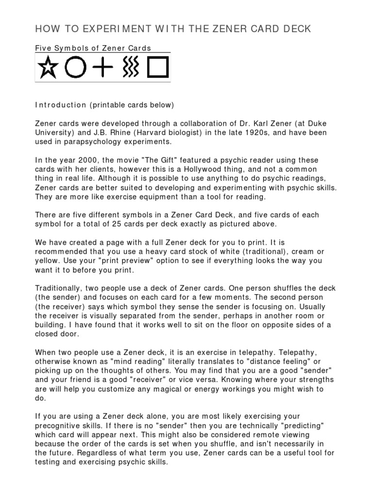Zener Card Experiment Guide | PDF | Dowsing | Extrasensory Perception