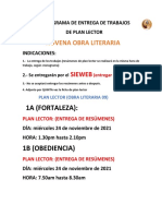 Noveno Cronograma de Entrega de Resúmenes Plan Lector (Primero - Segundo) - Noviembre Fines