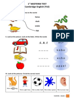 Cambridge YLE 1st Midterm Test: Match Pictures, Unscramble Words, Circle Correct Answers