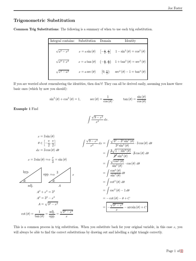 3 - Trigonometric Substitution | PDF | Trigonometric Functions | Sine