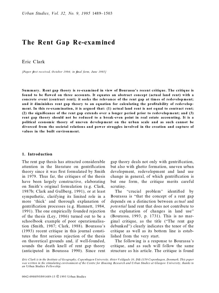 The Rent Gap Re Examined PDF Renting Perception
