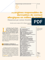 Allergènes Responsables de Dermatites de Contact Allergiques en Milieu de Travail