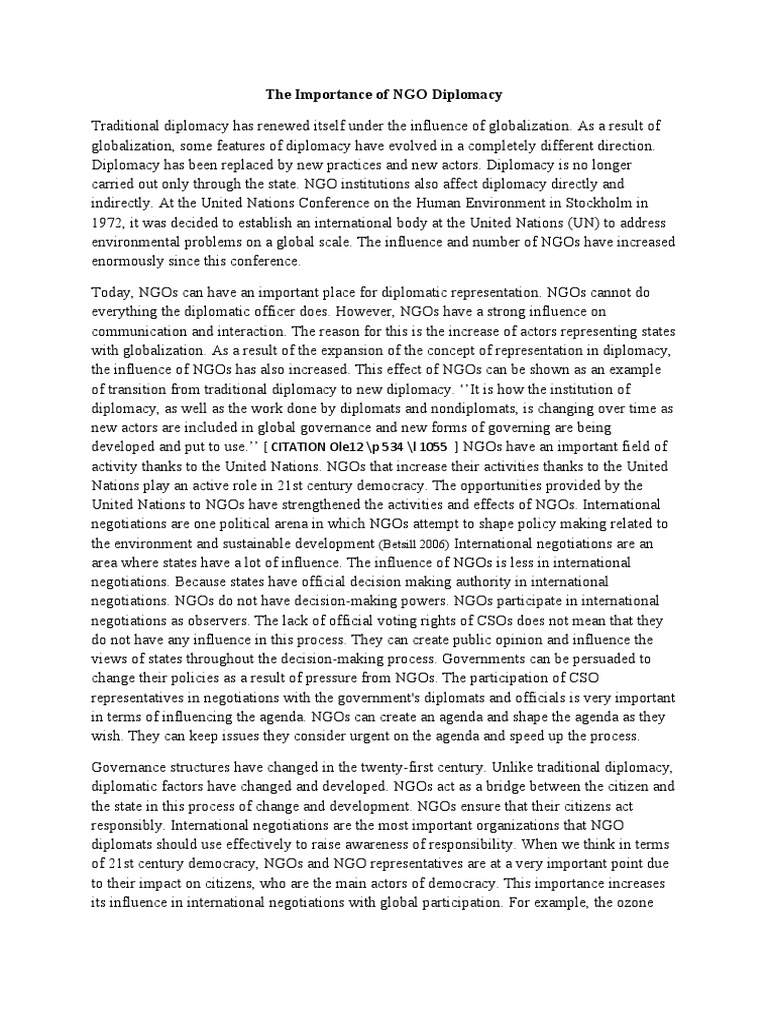 The Role of NGOs in Modern Diplomacy | PDF | Non Governmental ...