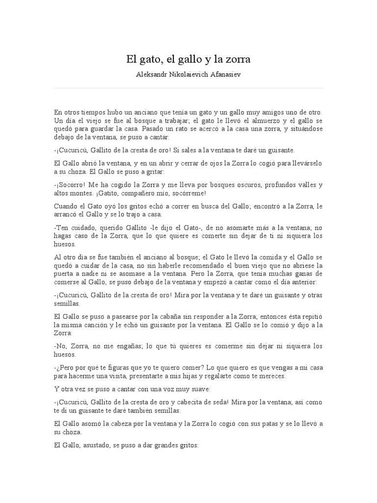 El Gato y el Gallo: Cuento Acumulativo | PDF