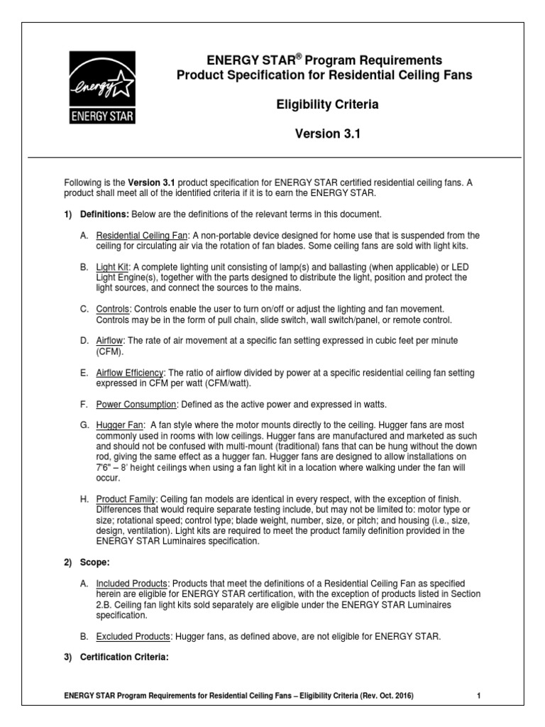 Ceiling Fan Specification Final Version 3.1 PDF Specification