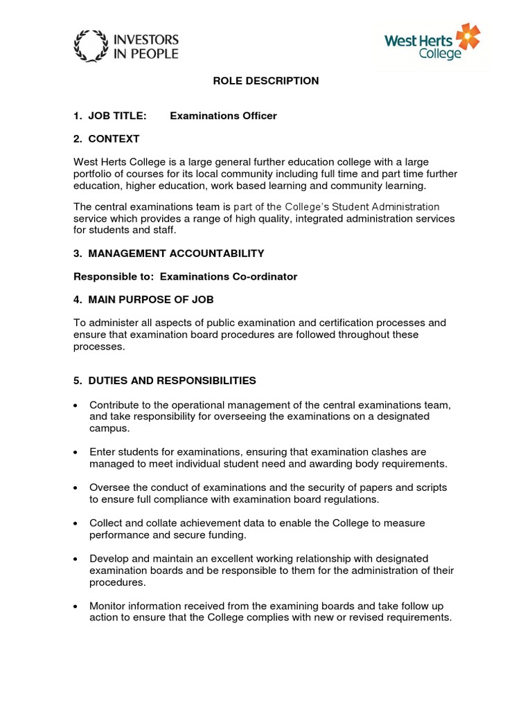 Examinations Officer Role Overview | PDF | Test (Assessment ...
