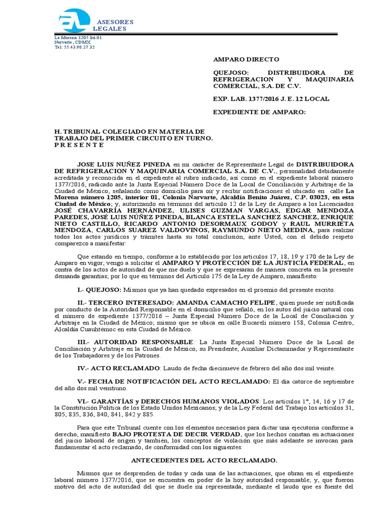 Amparo Directo en Caso Laboral CDMX | PDF | Caso de ley | Debido al proceso