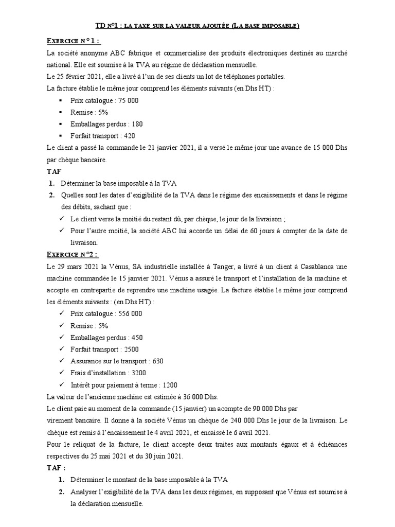 Calcul de la base imposable à la TVA | PDF | Finance et gestion monétaire