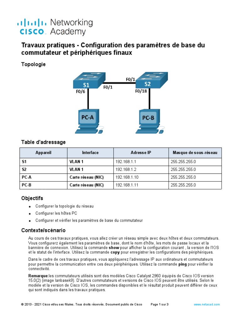 Configuration de commutateurs et PC réseau | PDF | Adresse IP ...