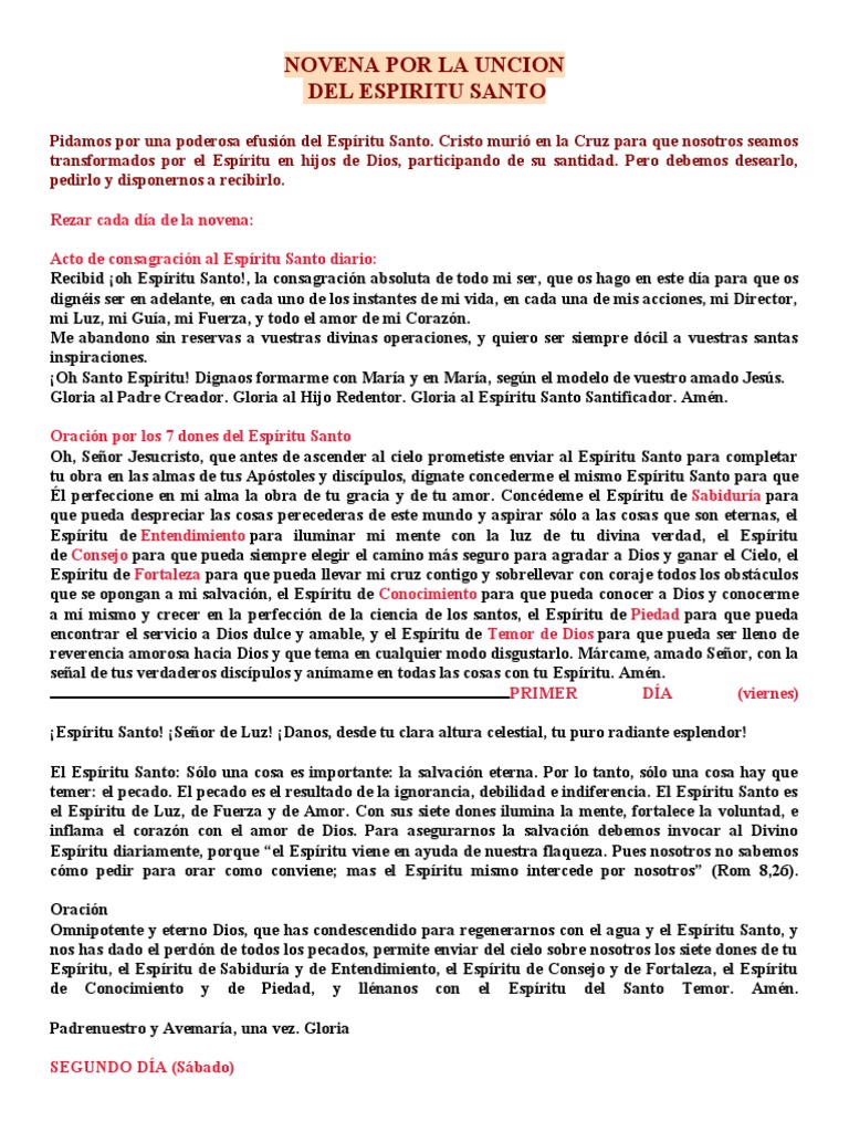 Novena Al Espiritu Santo | PDF | orador del Señor | Oración