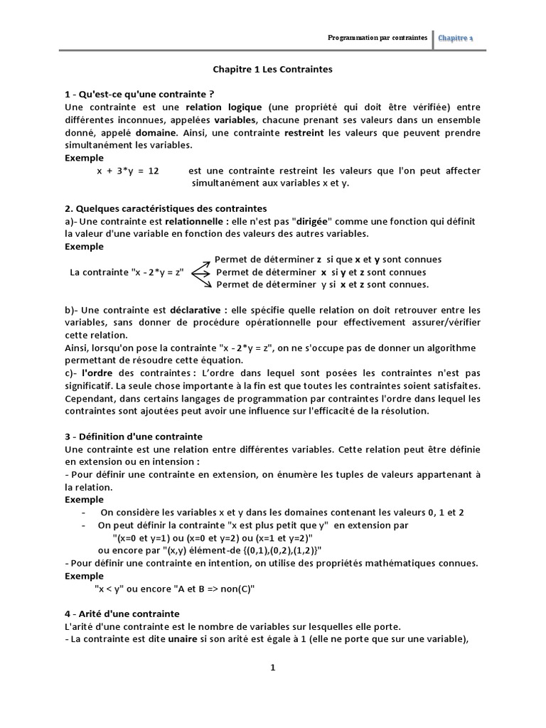 Définition et Types de Contraintes | PDF | Variable (Mathématiques ...