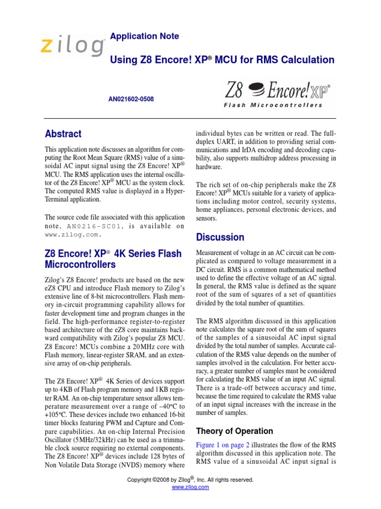 Z8 MCU For RMS Calculation | PDF | Microcontroller | Root Mean Square